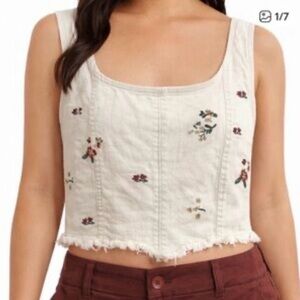 Banjara Embroidered Floral Denim Crop Top Boho Cottagecore Tank